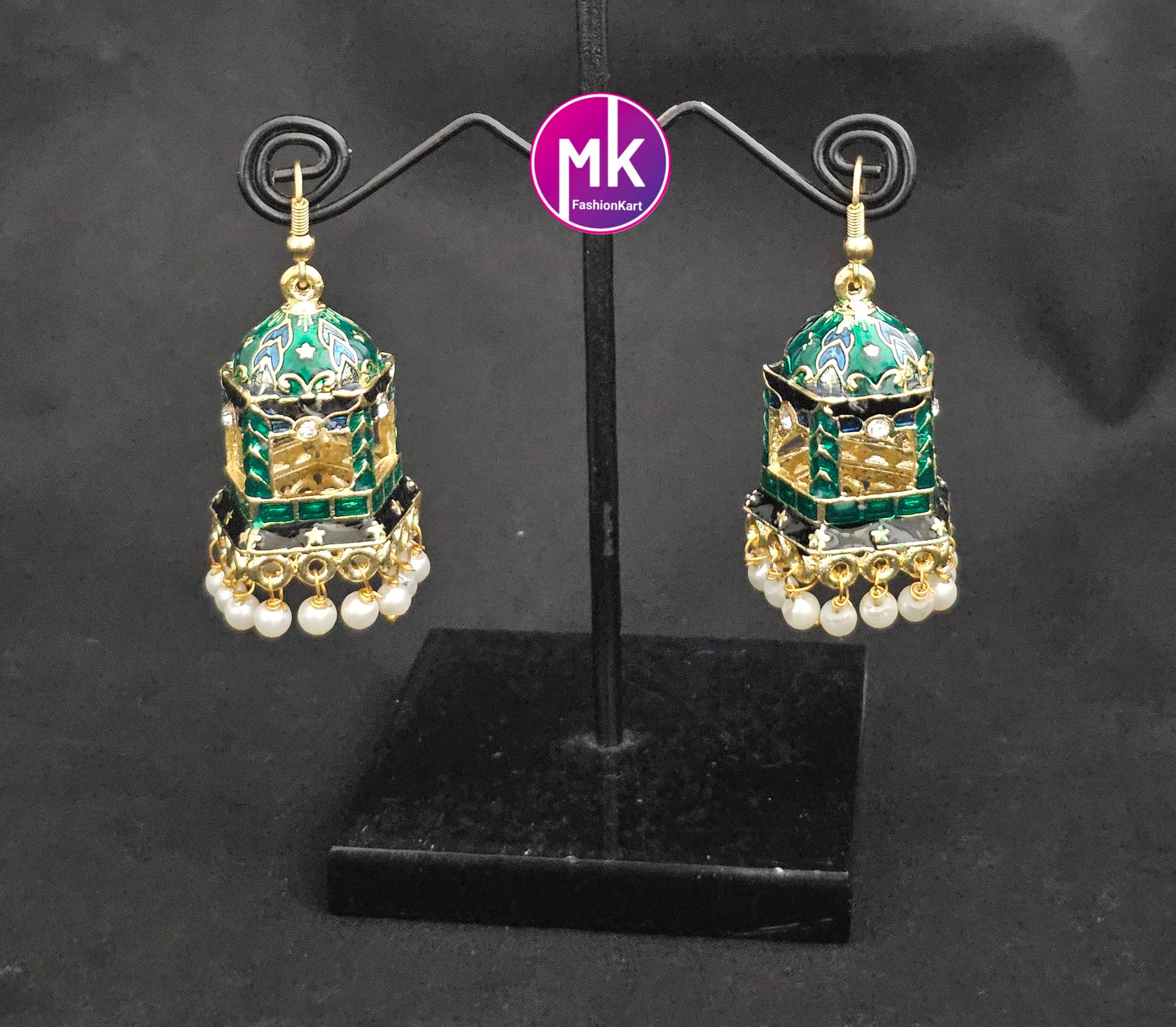 Premium quality Meenakari trendy Jhumka with pearl hangings