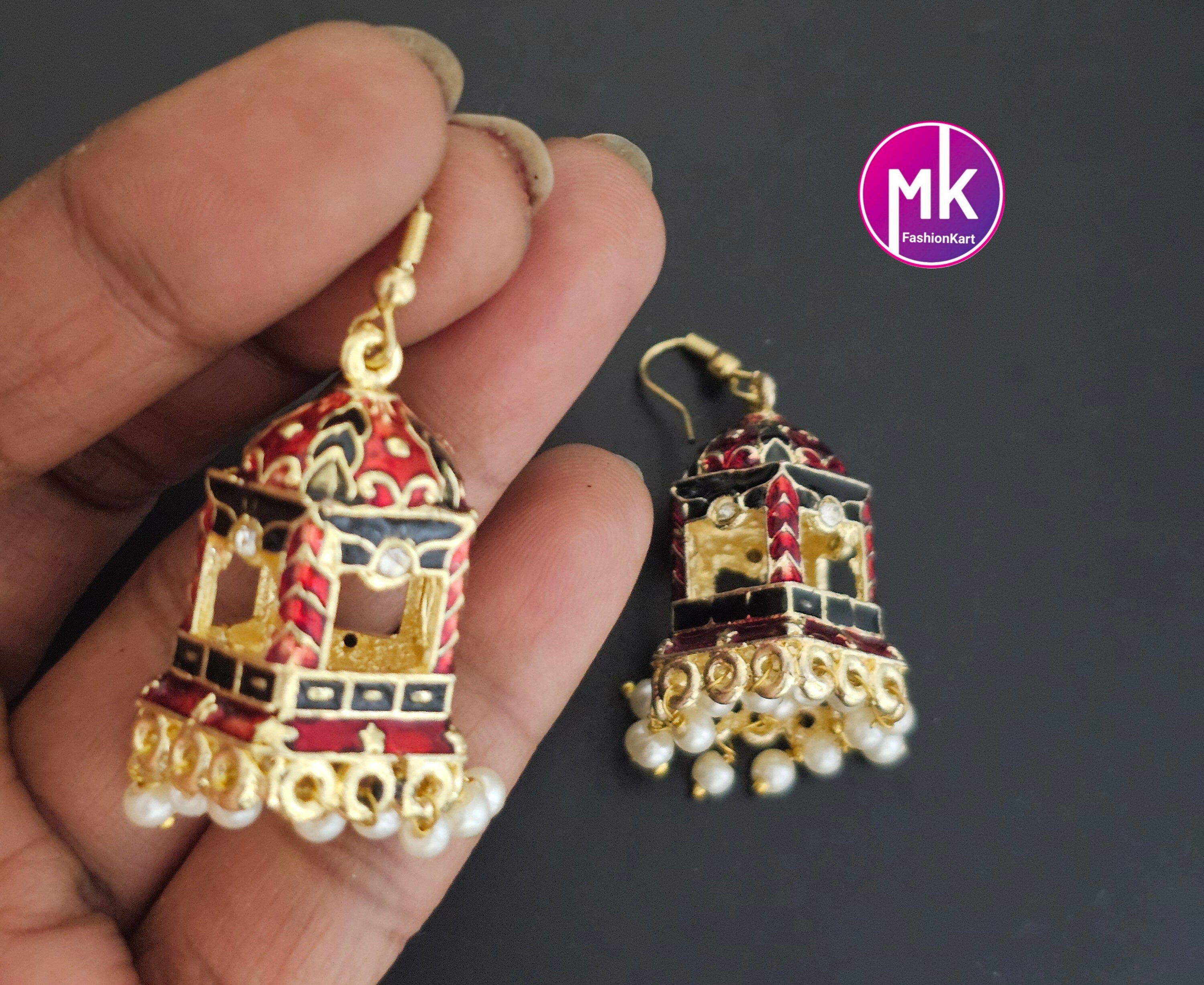 Premium quality Meenakari trendy Jhumka with pearl hangings