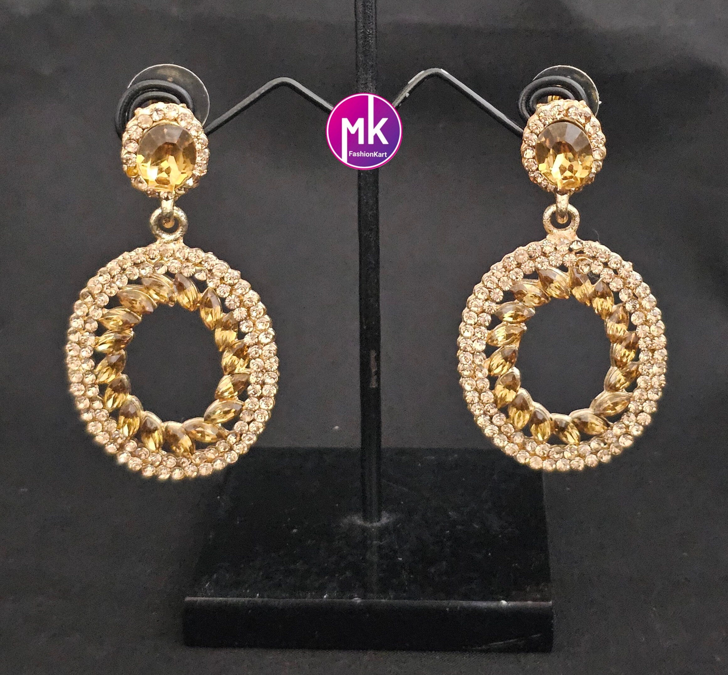Bollywood Oval shape Gold stone Earrings / Dangle Earrings