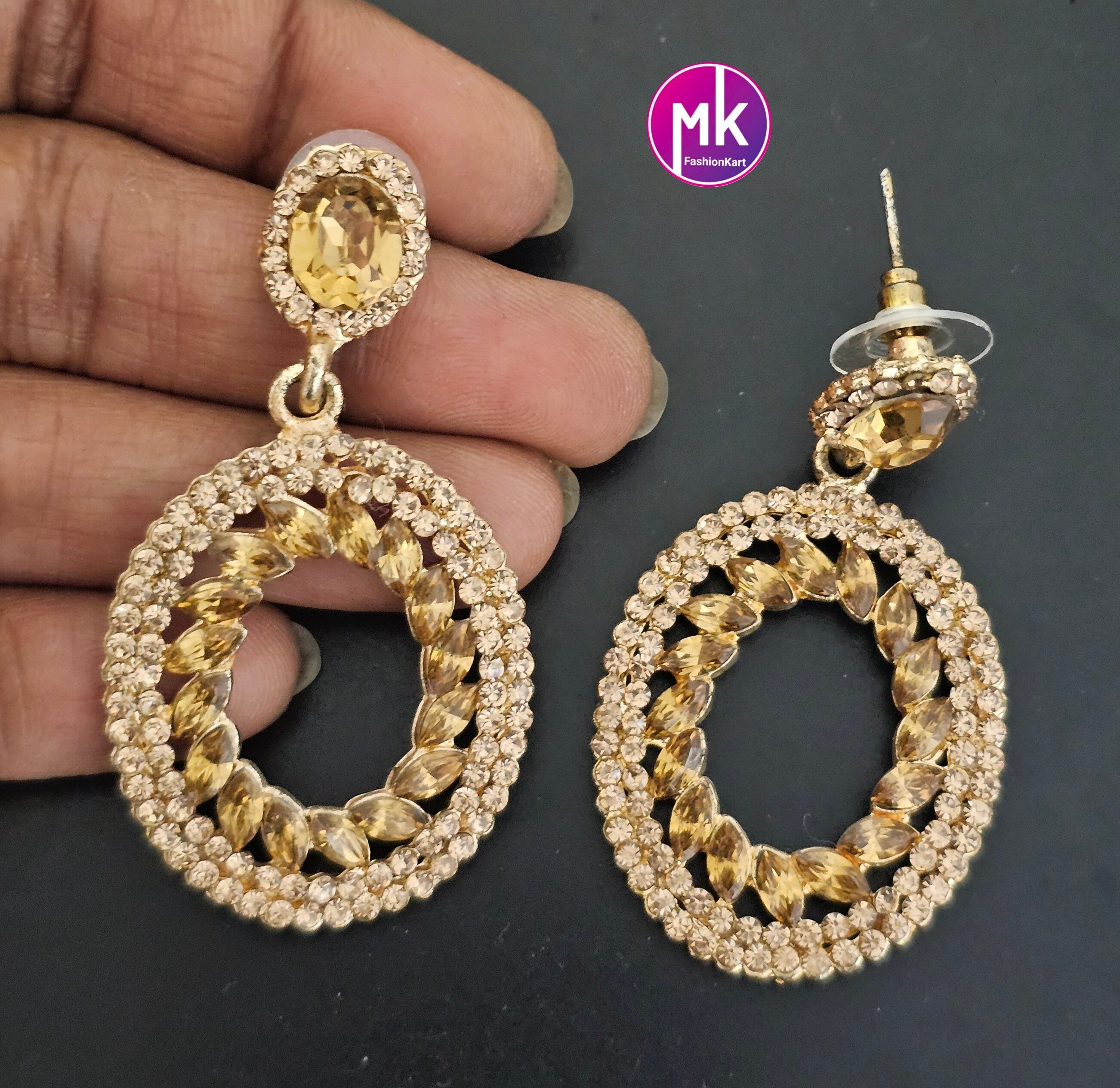 Bollywood Oval shape Gold stone Earrings / Dangle Earrings