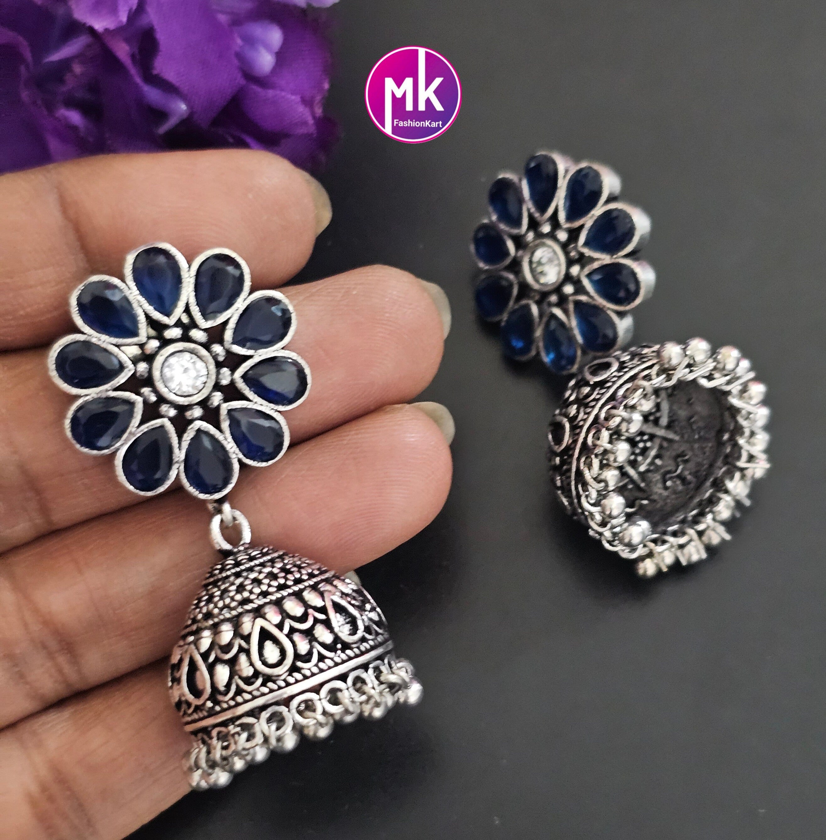 Silver Oxidized Jhumki Jhumka for Women and Girls