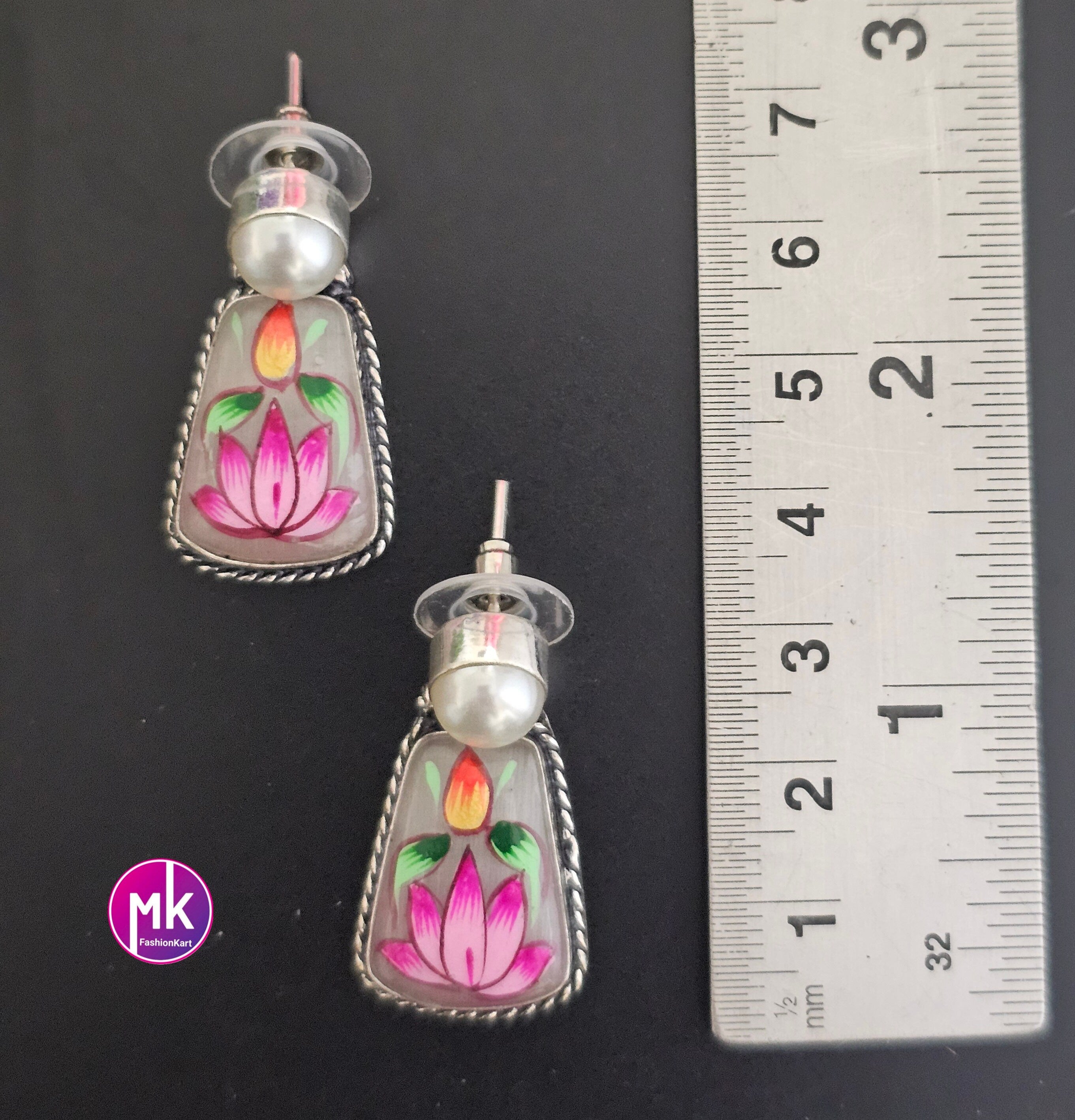 Silver Oxidized Floral design Earrings with white pearl