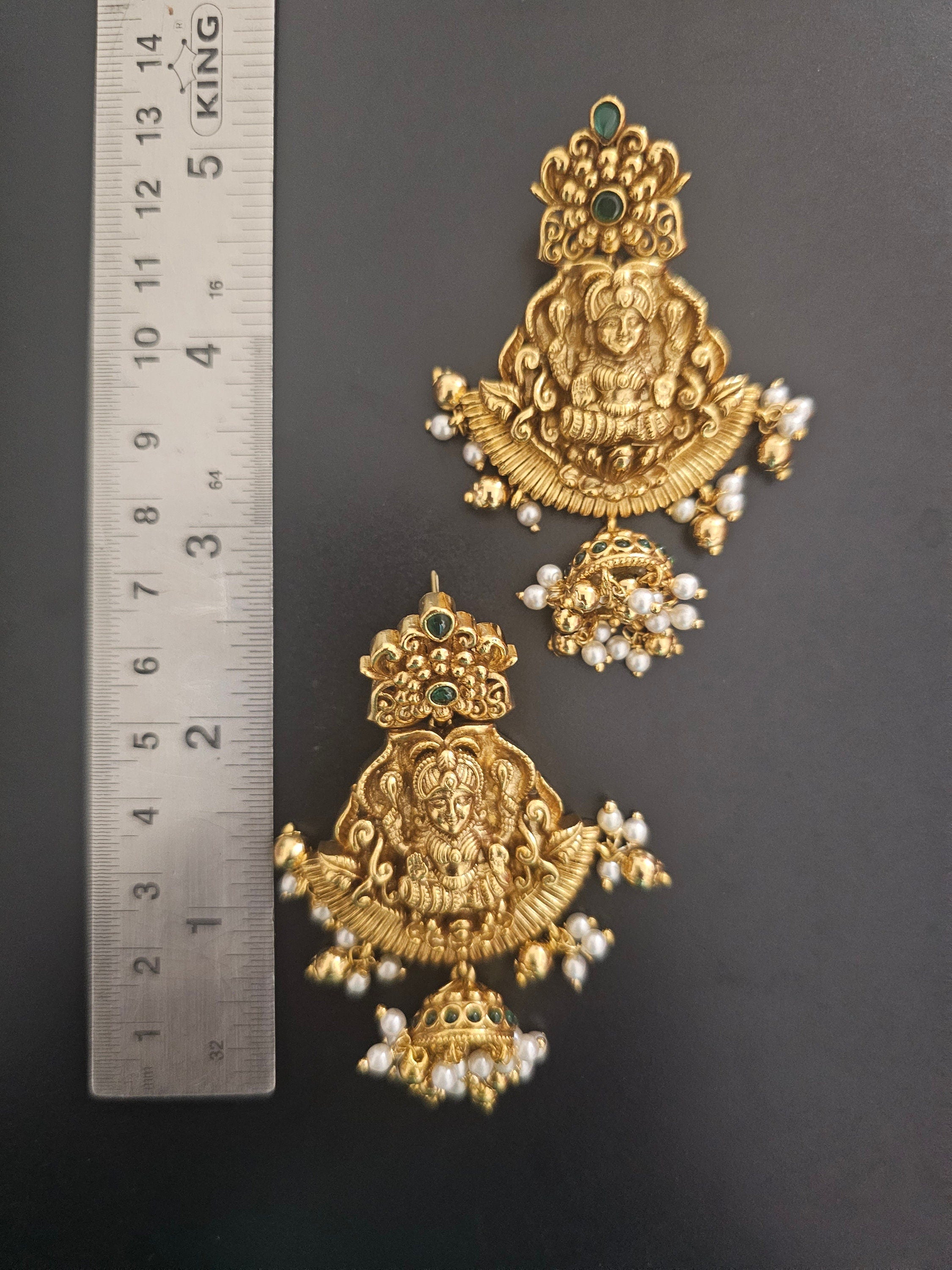 Bridal Lakshmi Premium quality Kemp stone - Gold Jewelry Replica - Necklace with Big Earrings
