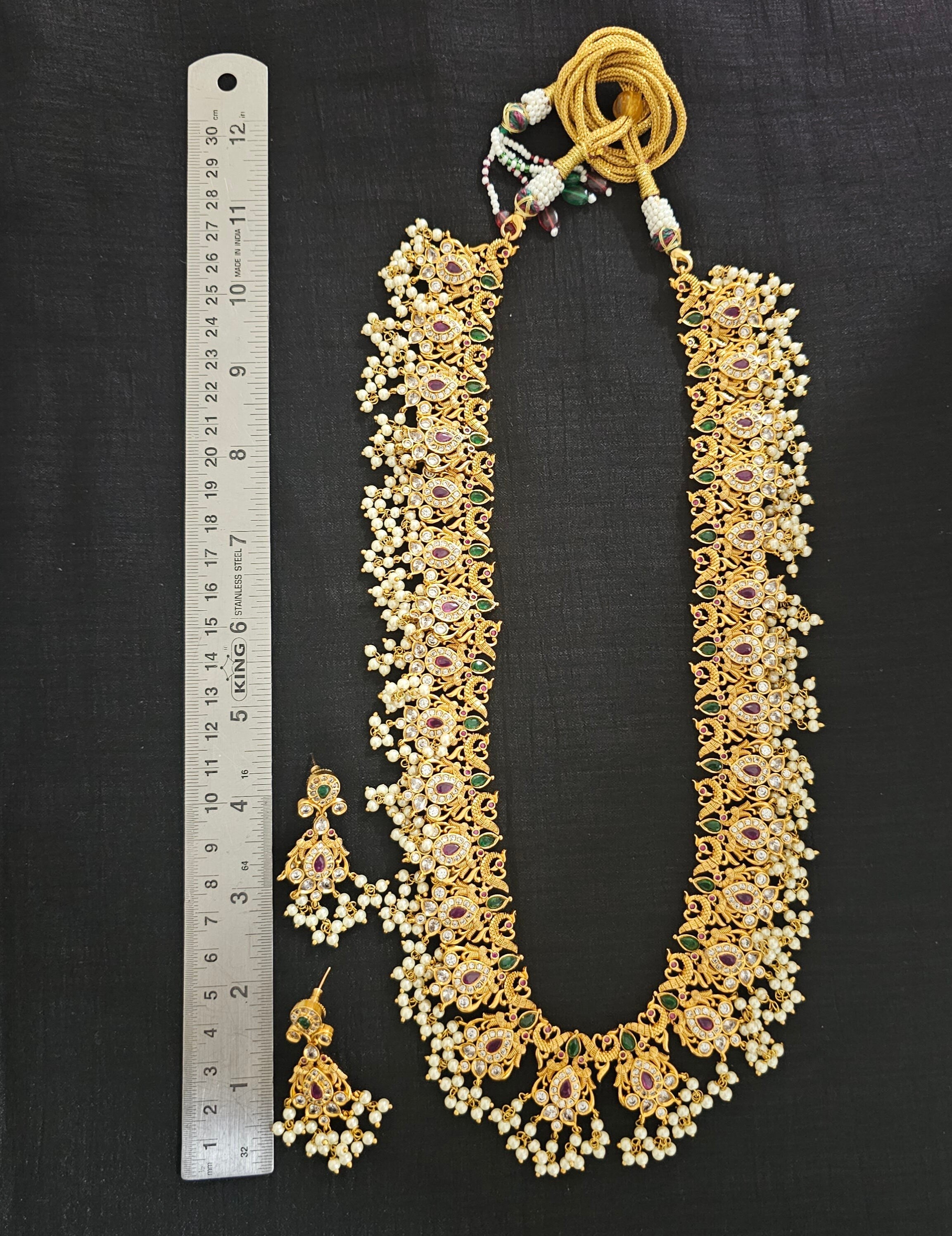 Peacock Guttapusalu Premium quality Gold Jewelry Replica Haram with matching Earrings