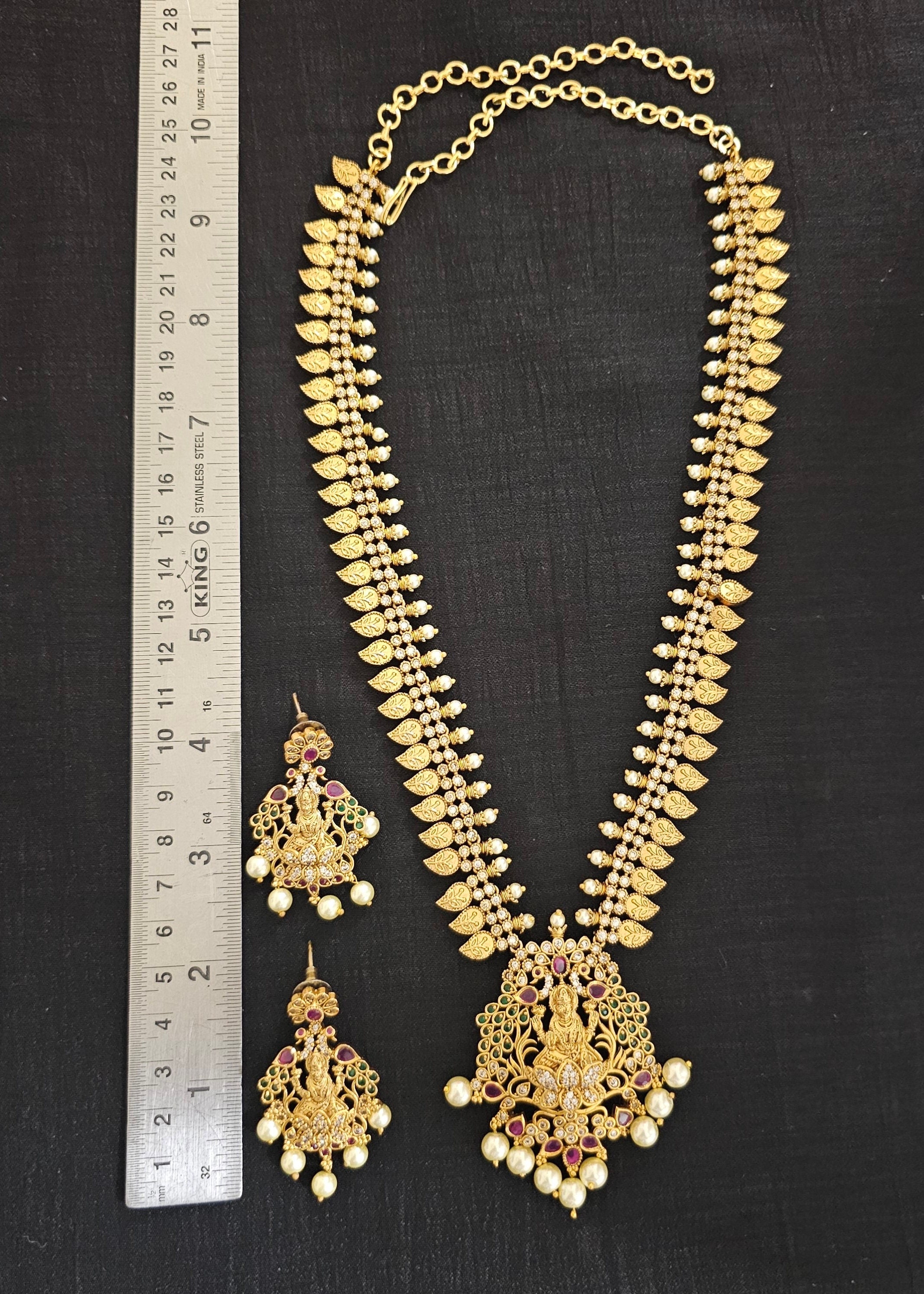 Lakshmi Premium quality Gold Jewelry Replica Haram - CZ and Kemp stone Haram with matching Earrings - Ethnic Jewelry