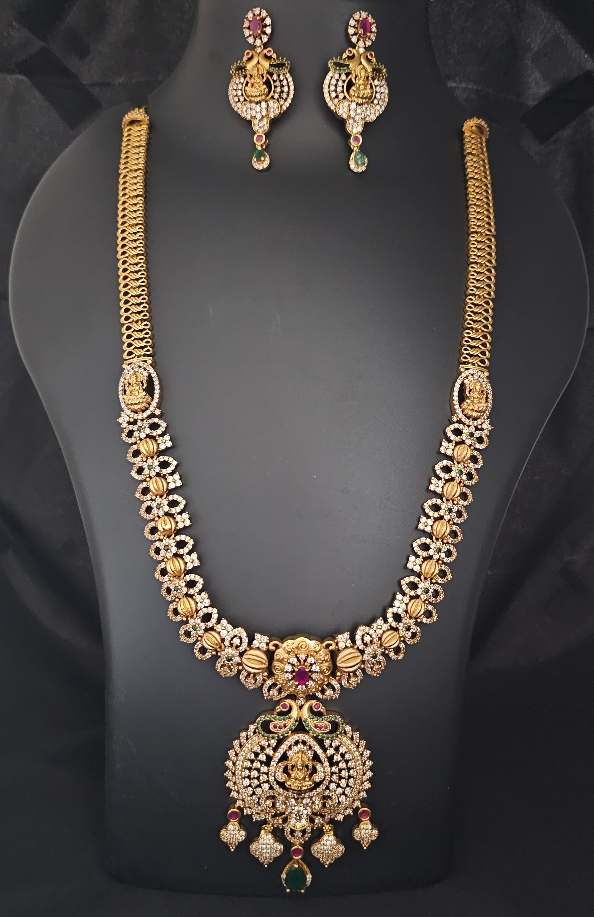 Lakshmi Premium quality Gold Jewelry Replica Haram - CZ stone Haram with matching Earrings - Ethnic Jewelry