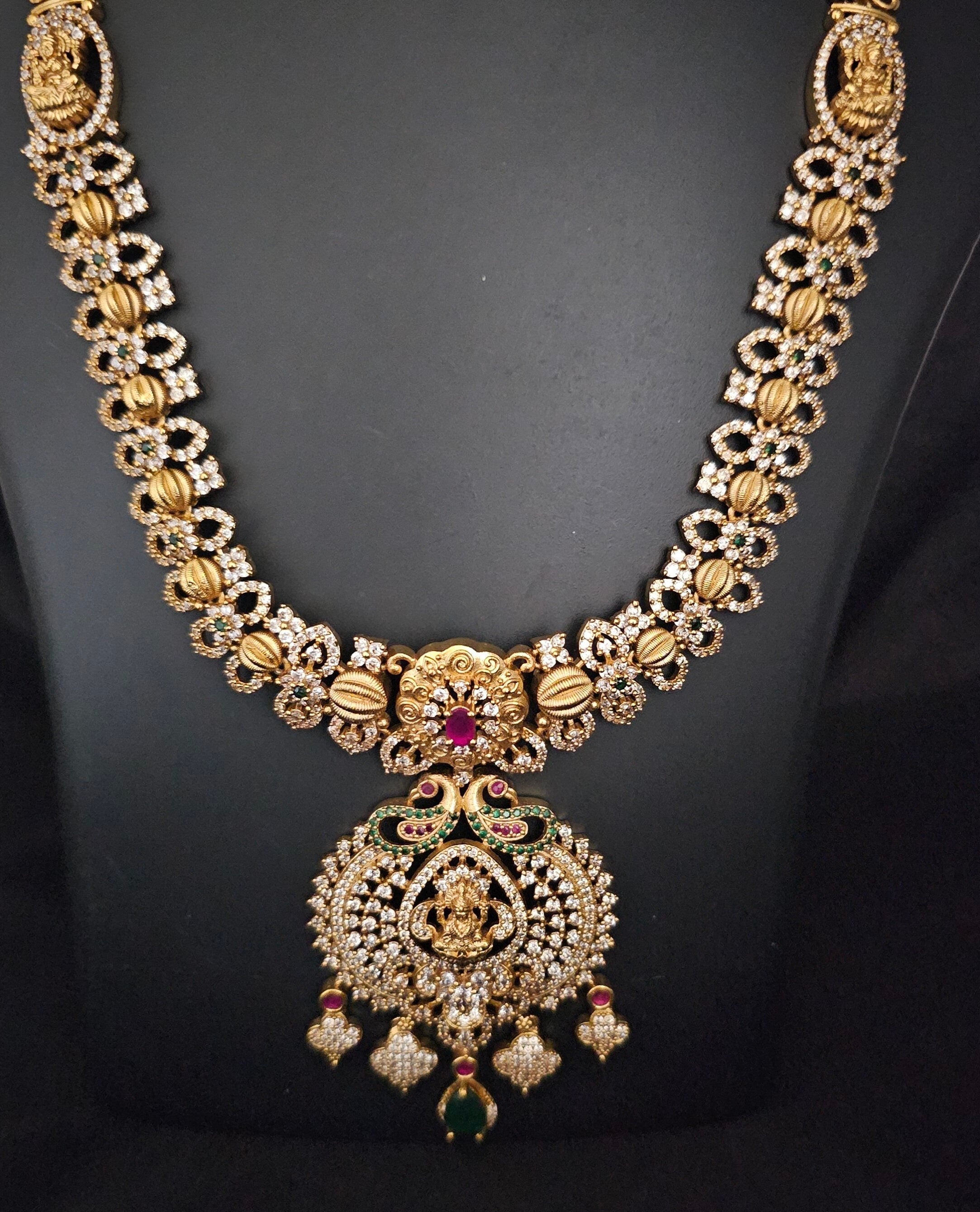 Lakshmi Premium quality Gold Jewelry Replica Haram - CZ stone Haram with matching Earrings - Ethnic Jewelry