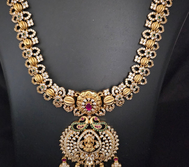 Lakshmi Premium quality Gold Jewelry Replica Haram - CZ stone Haram with matching Earrings - Ethnic Jewelry
