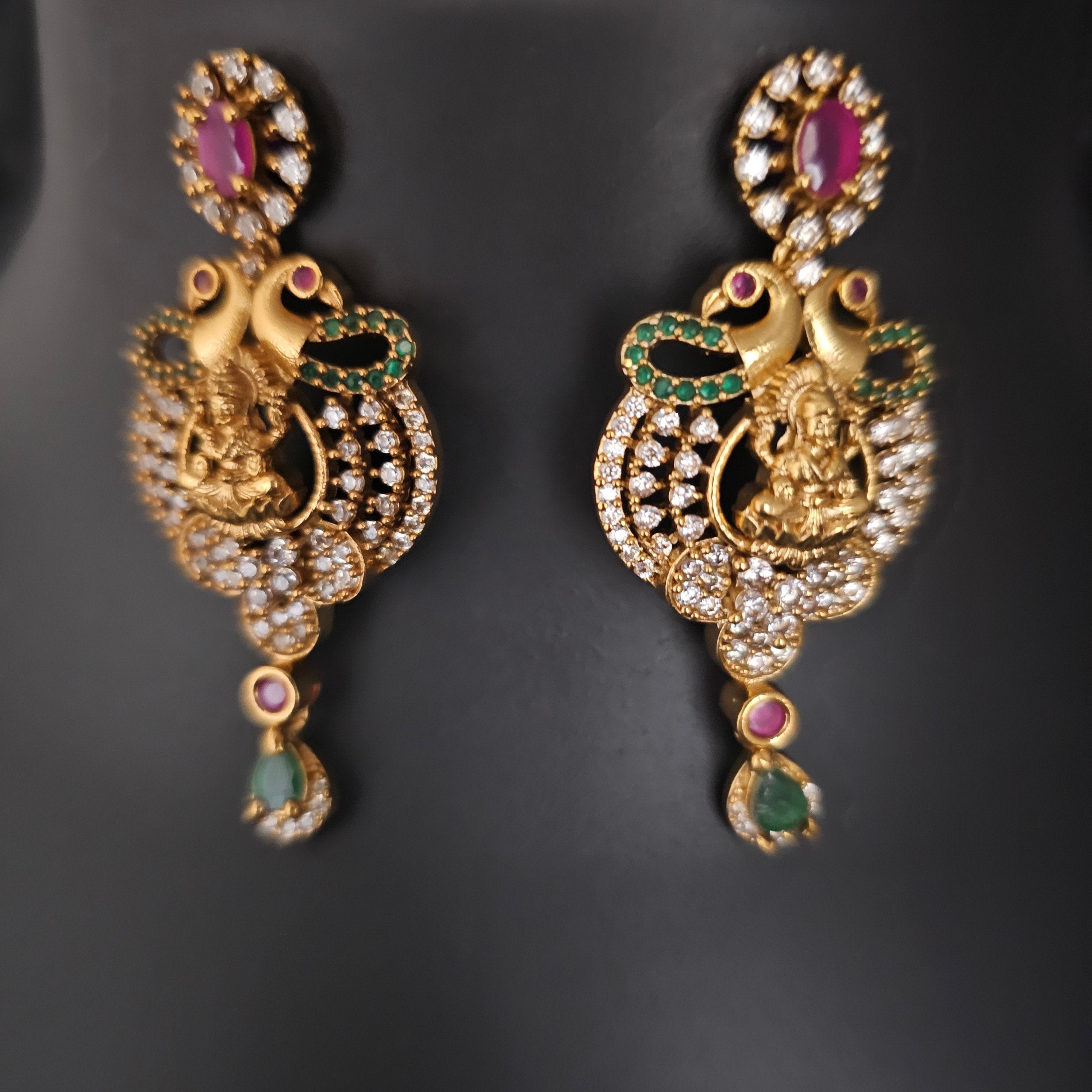 Lakshmi Premium quality Gold Jewelry Replica Haram - CZ stone Haram with matching Earrings - Ethnic Jewelry