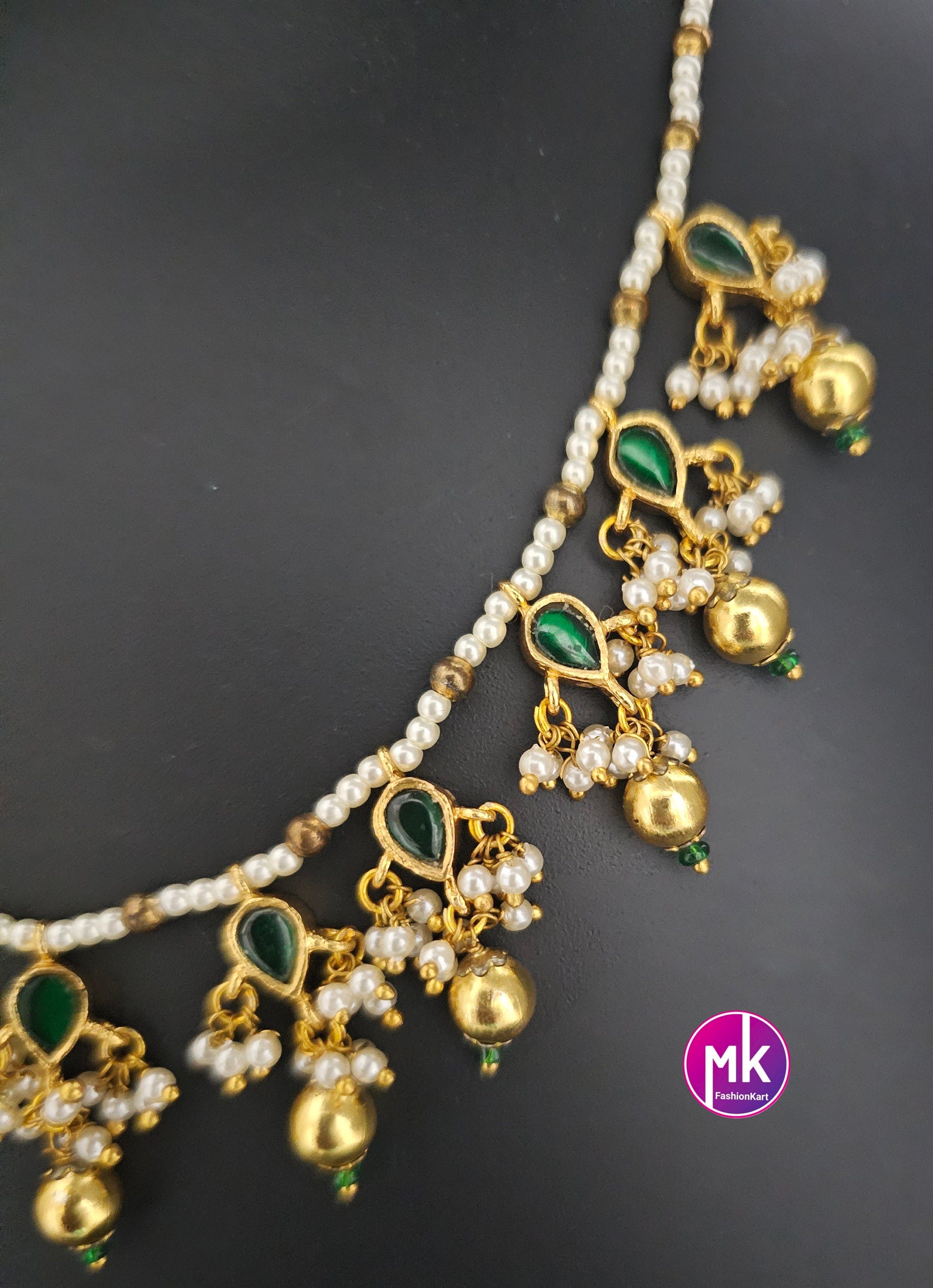 Emerald stone Gold finish Piroyi Pearls beautiful Necklace