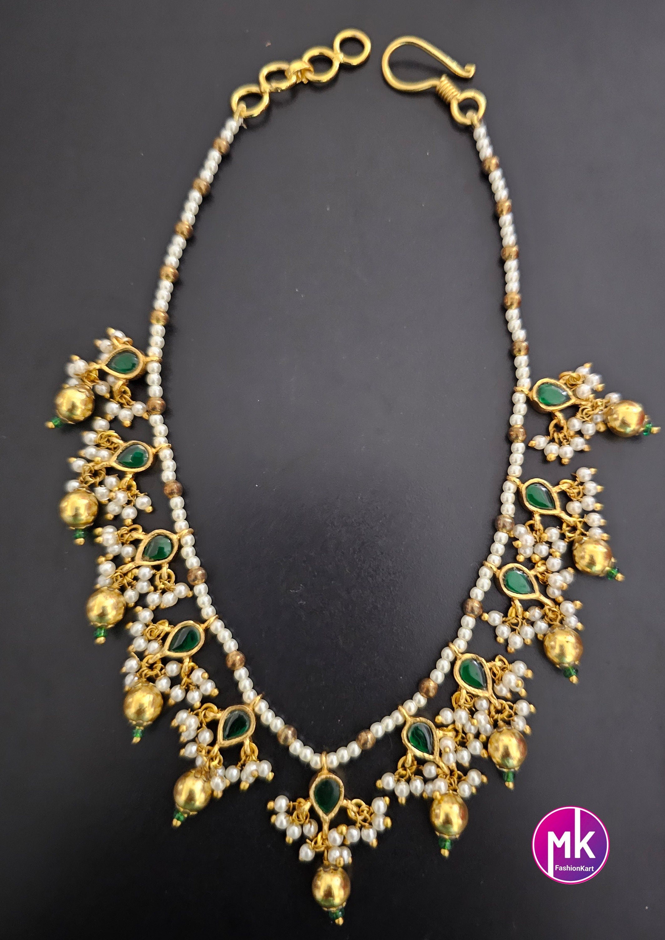 Emerald stone Gold finish Piroyi Pearls beautiful Necklace