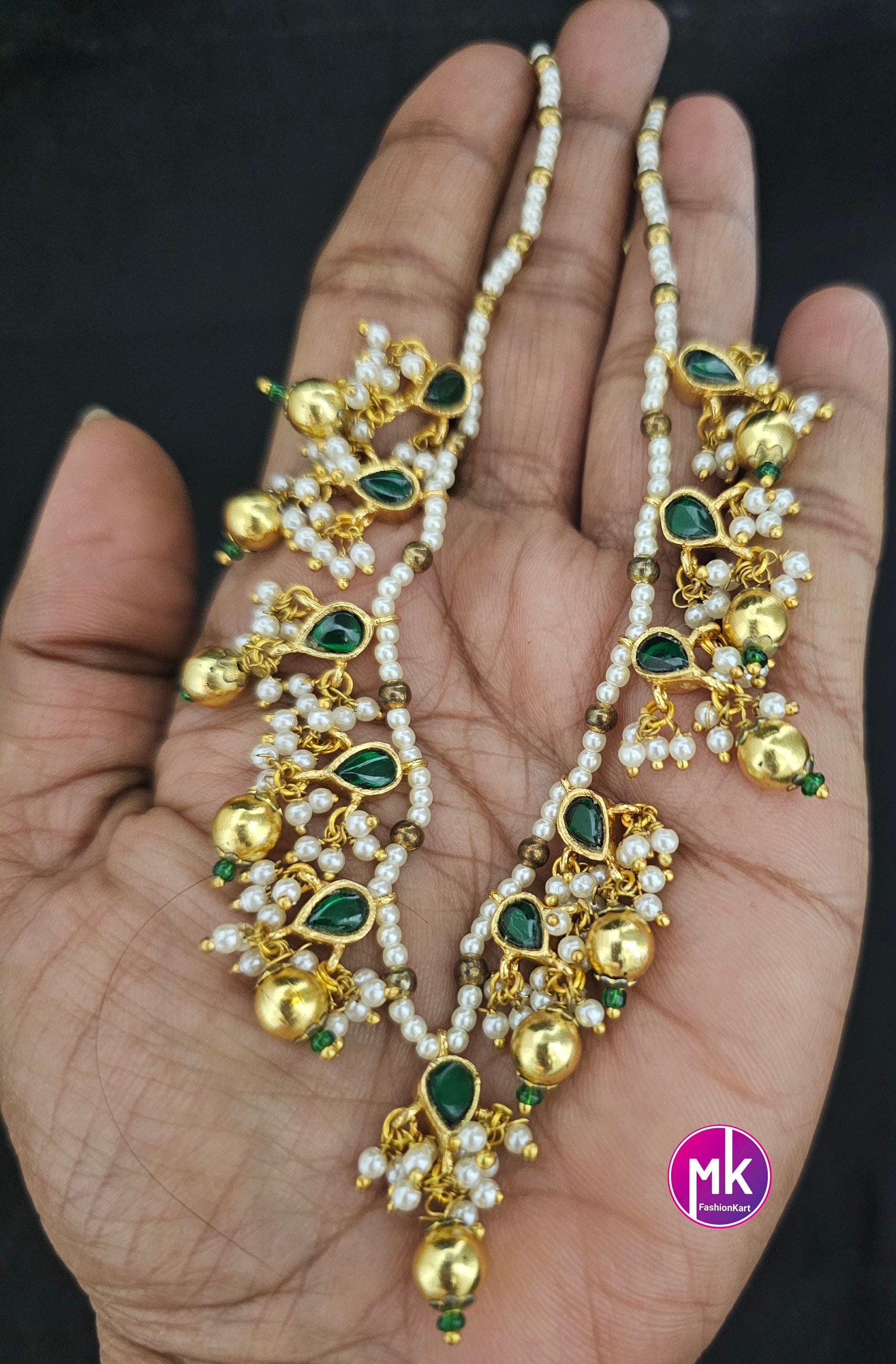 Emerald stone Gold finish Piroyi Pearls beautiful Necklace