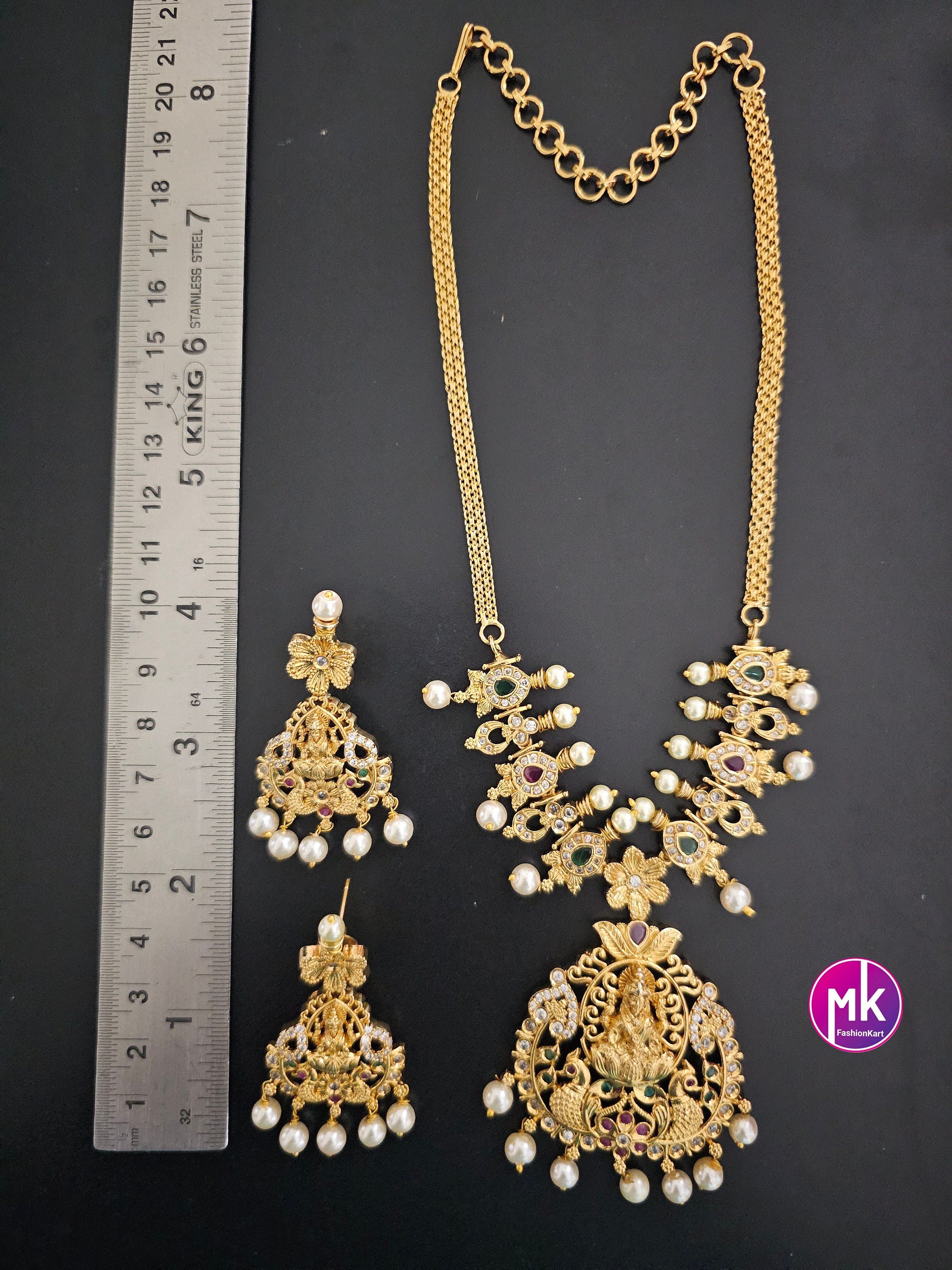 Lakshmi Premium Quality Matte gold finish Choker cum Necklace with Beautiful Earrings