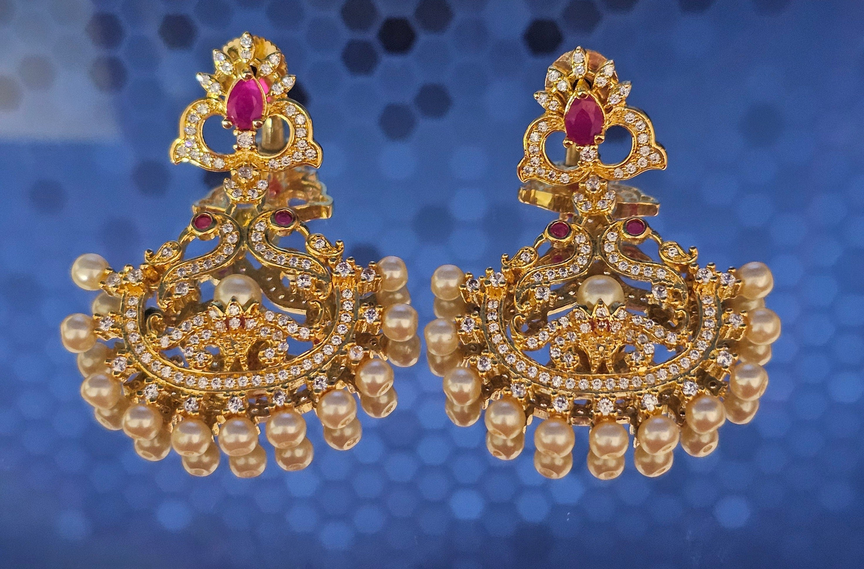 CZ stone Peacock Earrings with pearls Jhumki Jhumka Earrings for Women and Girls