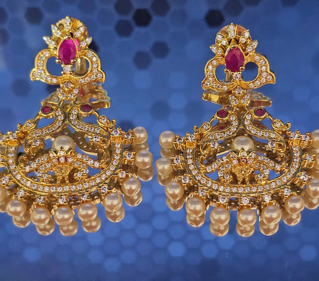 CZ stone Peacock Earrings with pearls Jhumki Jhumka Earrings for Women and Girls