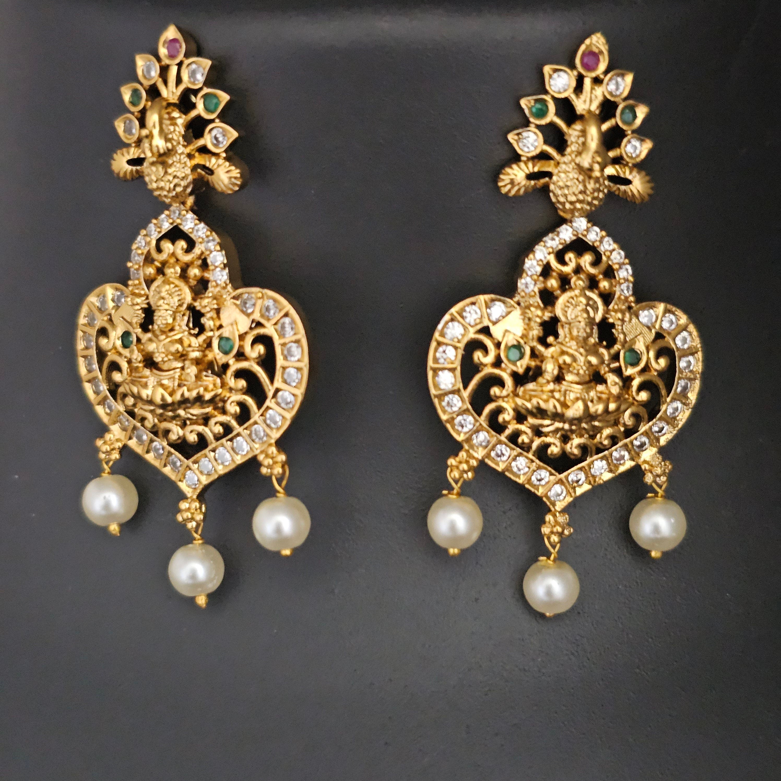 Premium Quality Lakshmi gold finish Haram with Lakshmi Earrings - Temple Jewelry - Ethnic Jewelry