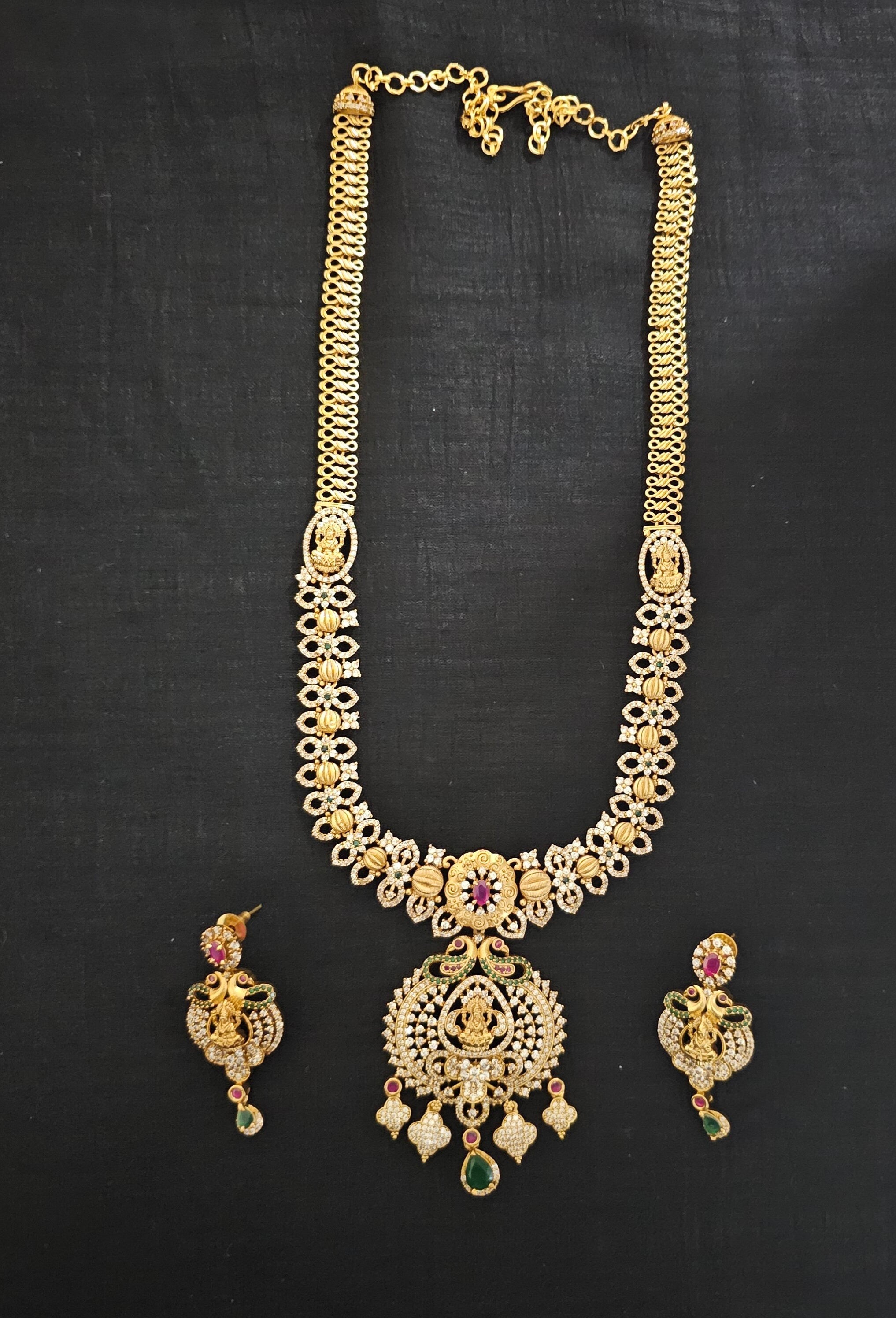 Lakshmi Premium quality Gold Jewelry Replica Haram - CZ stone Haram with matching Earrings - Ethnic Jewelry