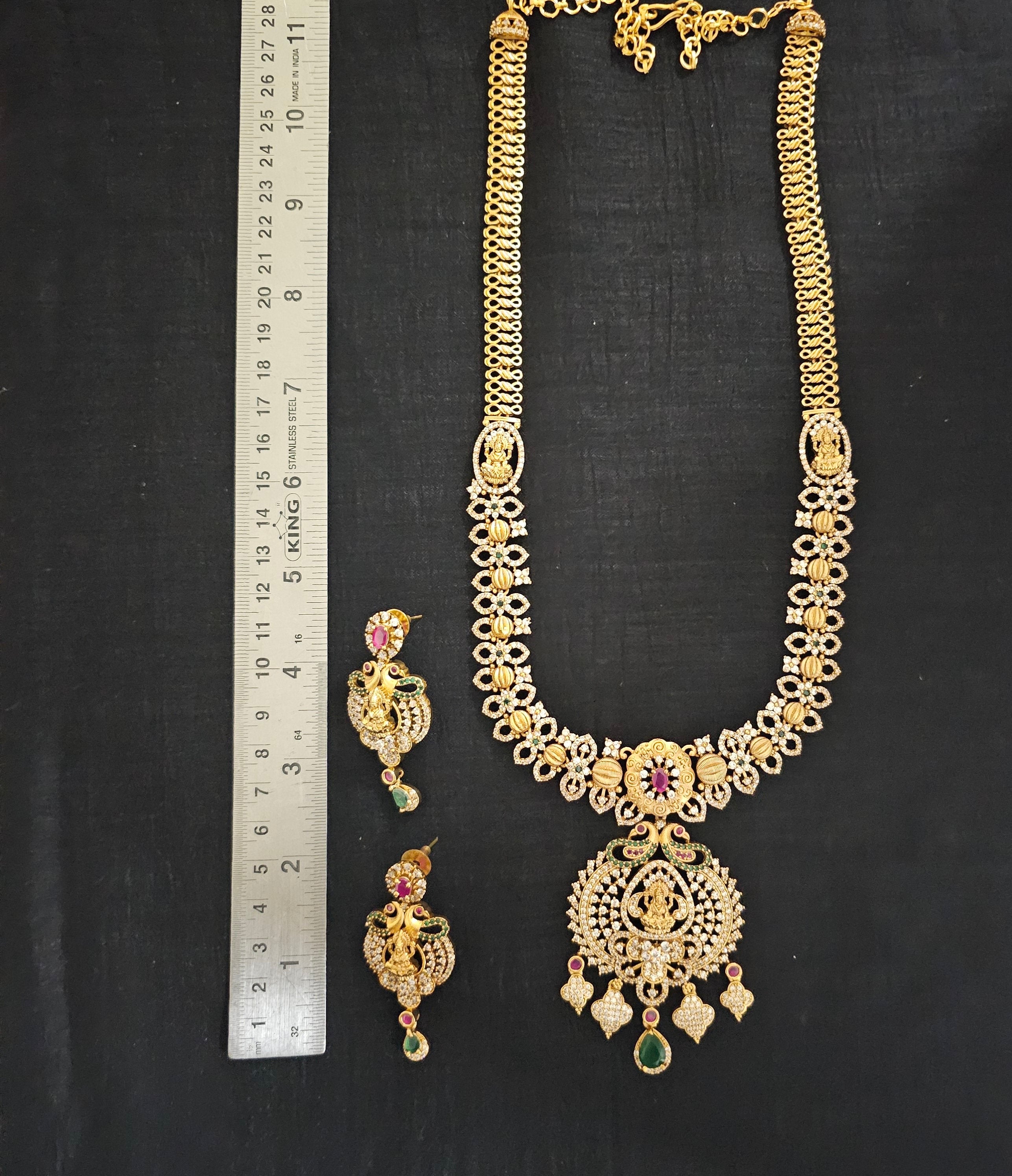 Lakshmi Premium quality Gold Jewelry Replica Haram - CZ stone Haram with matching Earrings - Ethnic Jewelry